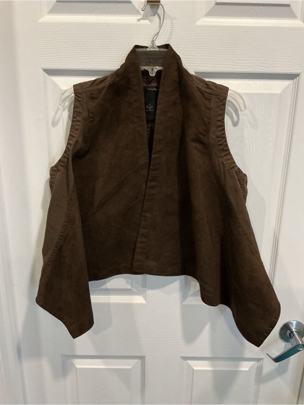 Calvin Klein Jeans Women's Brown Suede Open-Front Draped Vest Size L